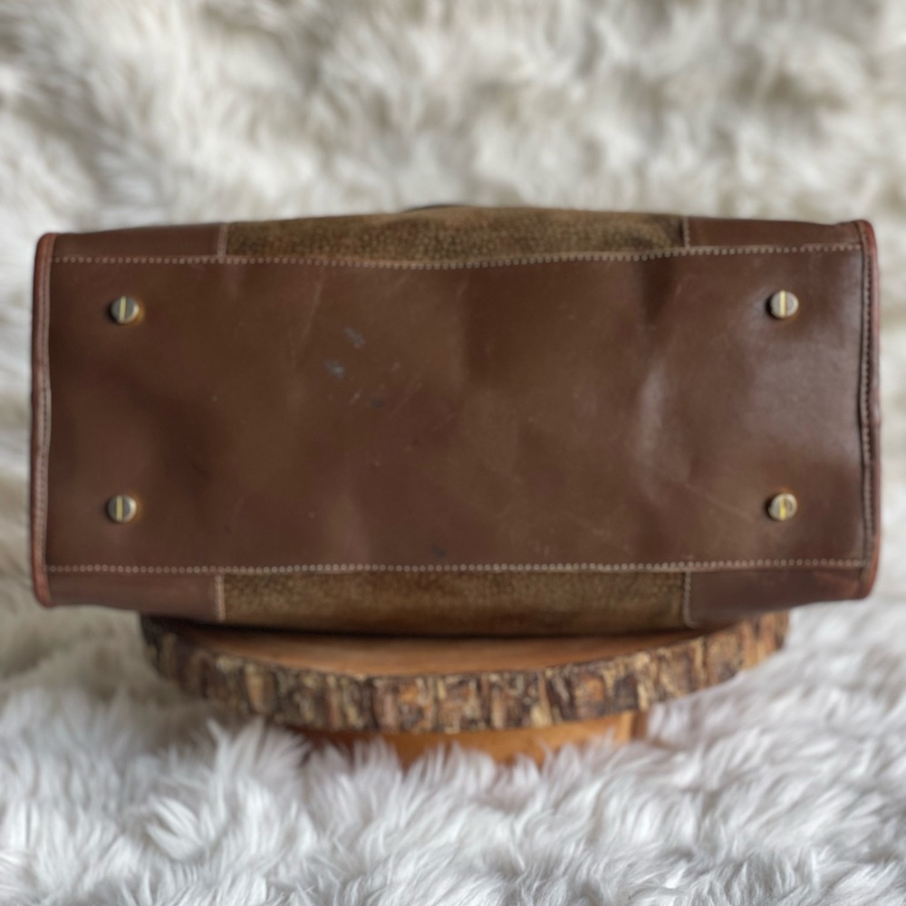 Borbonese Redwall Italy Leather Tote | Partridge Eye Textured | Brass | Vintage - Picture 7 of 13